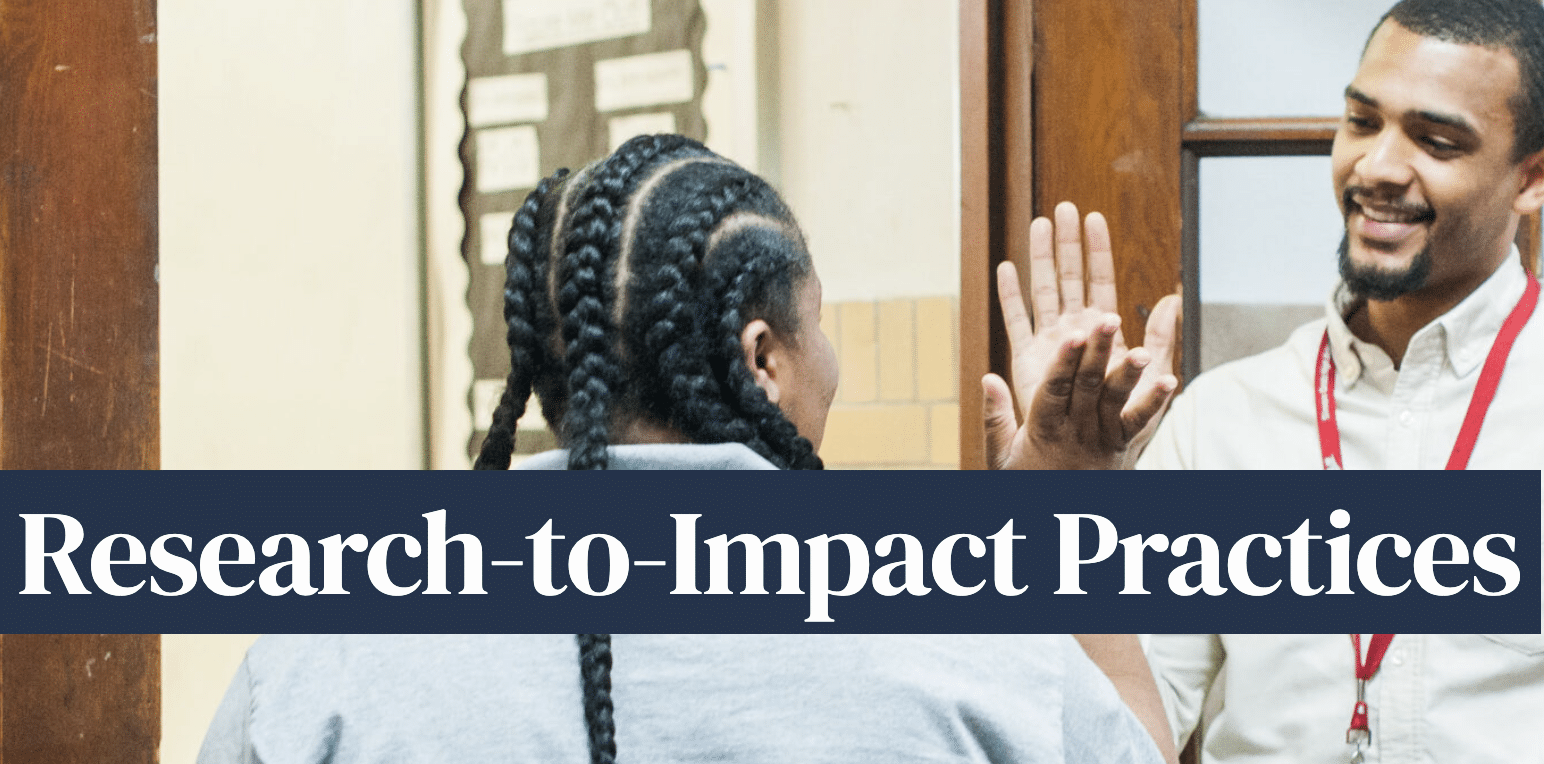 Two men high fiving, research to impact practices